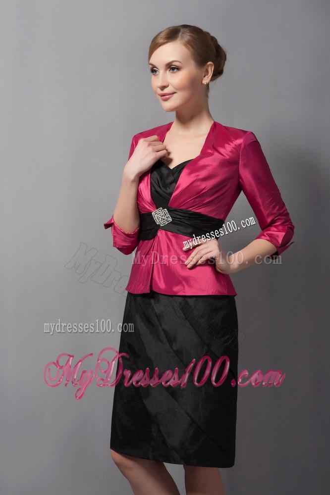Black and Hot Pink Column Mini-length Belt Mother of the Bride Dress