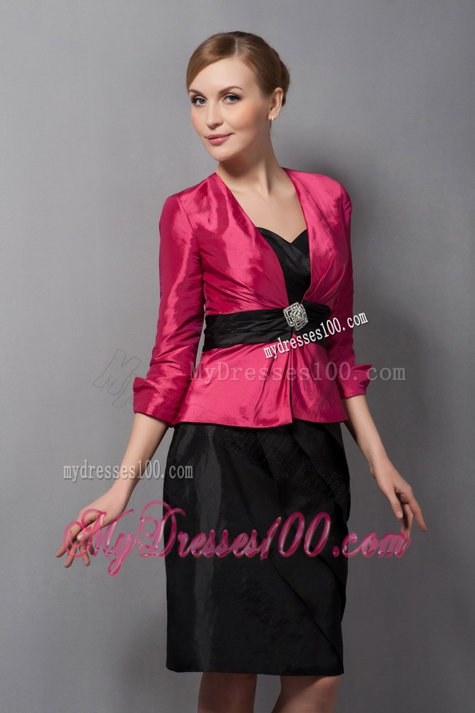 Black and Hot Pink Column Mini-length Belt Mother of the Bride Dress