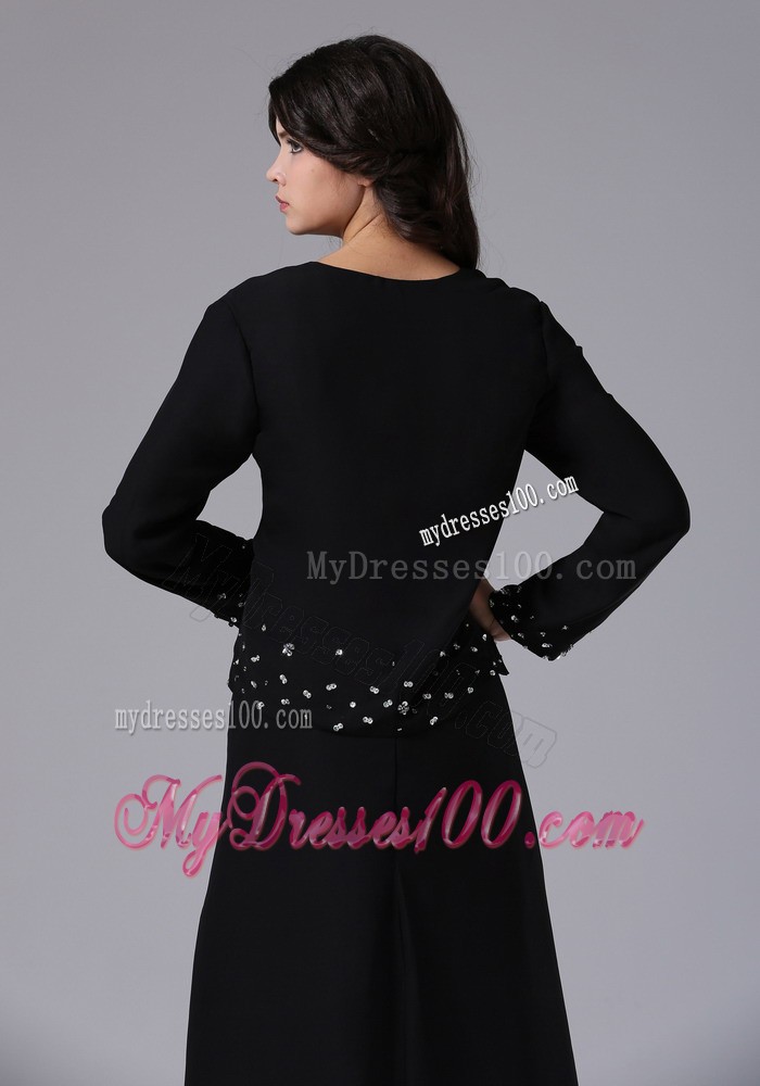 Black Jacket Straps and Beading Mother of the Bride Dress with Layers