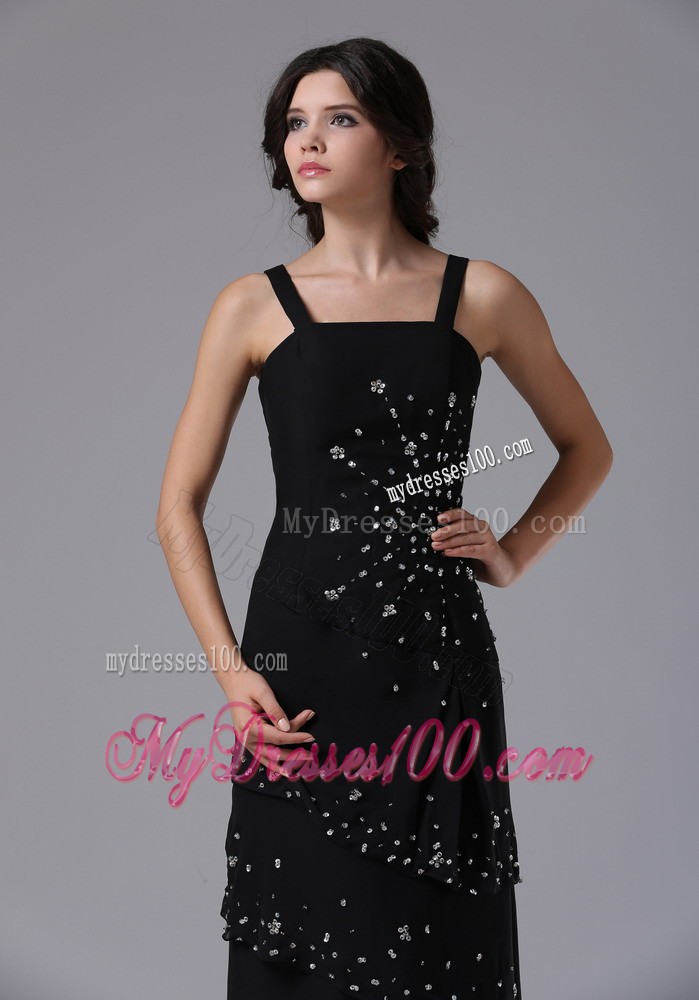 Black Jacket Straps and Beading Mother of the Bride Dress with Layers