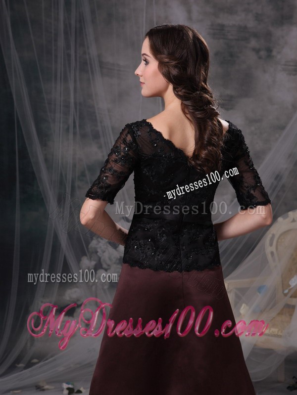 Black and Brown Scoop Knee-length Beading Mother Bride Dress