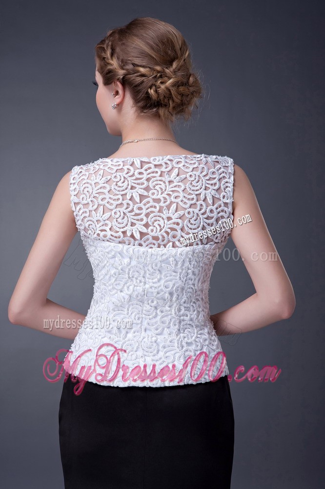 Black and White V-neck Ankle-length Lace and Satin Mother Bride Dress