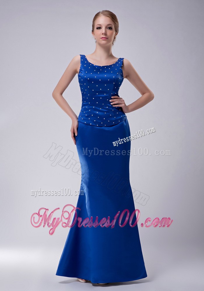 Blue Column Scoop with Heavy Beading Mother of the Bride Dress