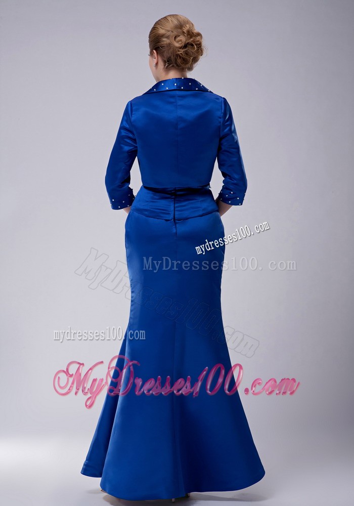 Blue Column Scoop with Heavy Beading Mother of the Bride Dress