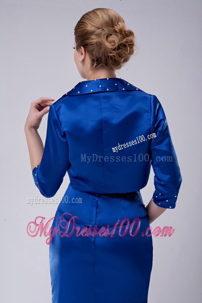 Blue Column Scoop with Heavy Beading Mother of the Bride Dress