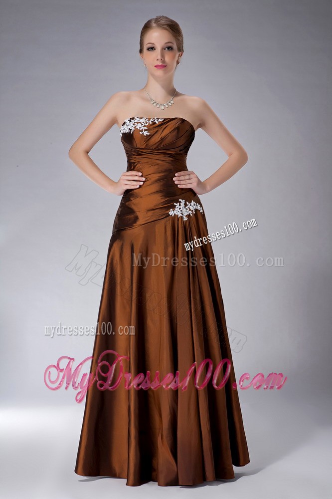 Brown Empire Floor-length and White Appliques Mother of the Bride Dress
