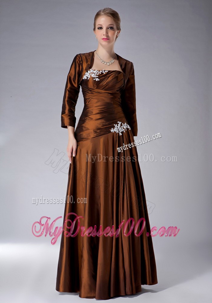 Brown Empire Floor-length and White Appliques Mother of the Bride Dress