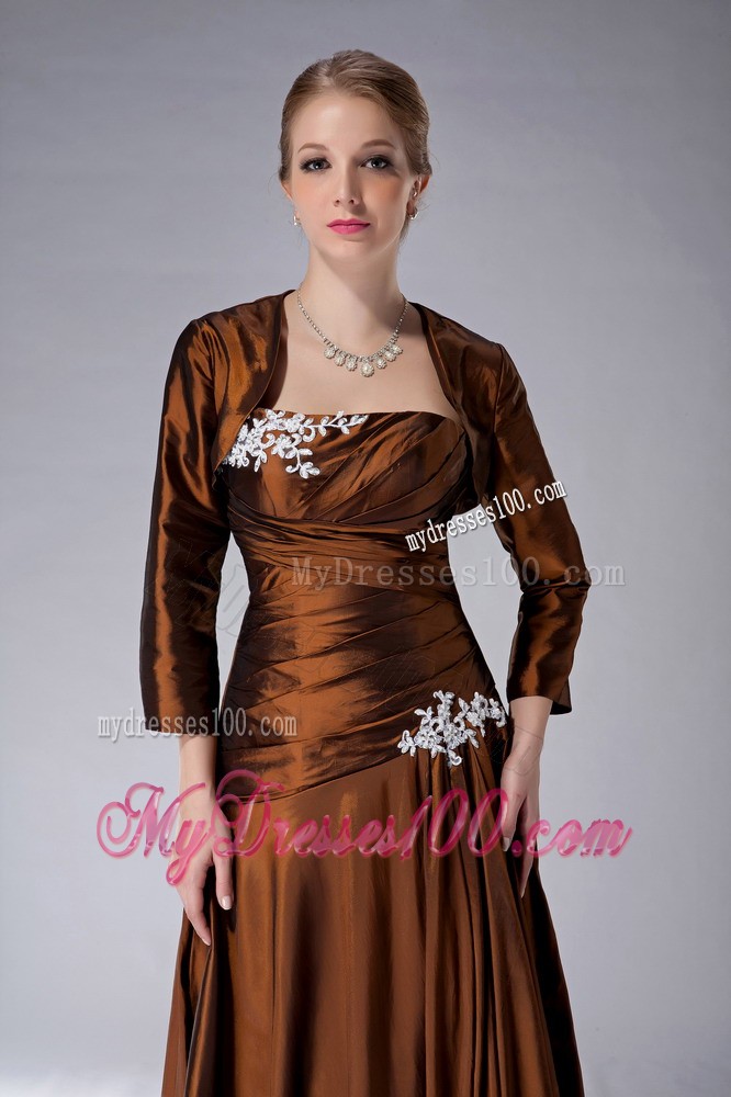 Brown Empire Floor-length and White Appliques Mother of the Bride Dress