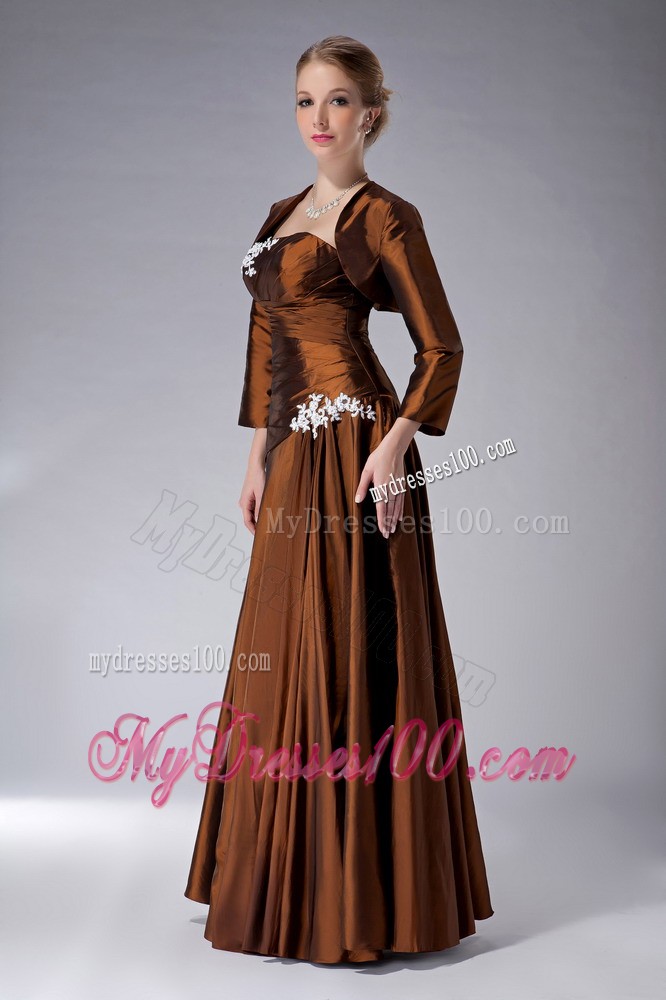 Brown Empire Floor-length and White Appliques Mother of the Bride Dress