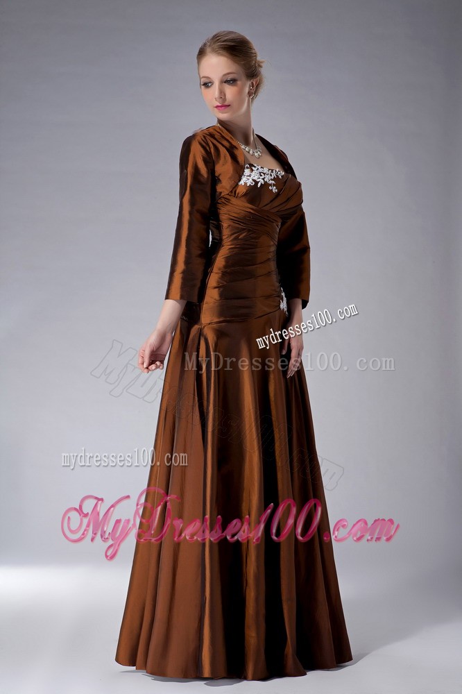 Brown Empire Floor-length and White Appliques Mother of the Bride Dress