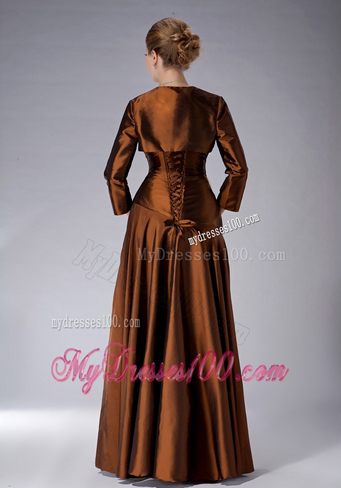 Brown Empire Floor-length and White Appliques Mother of the Bride Dress