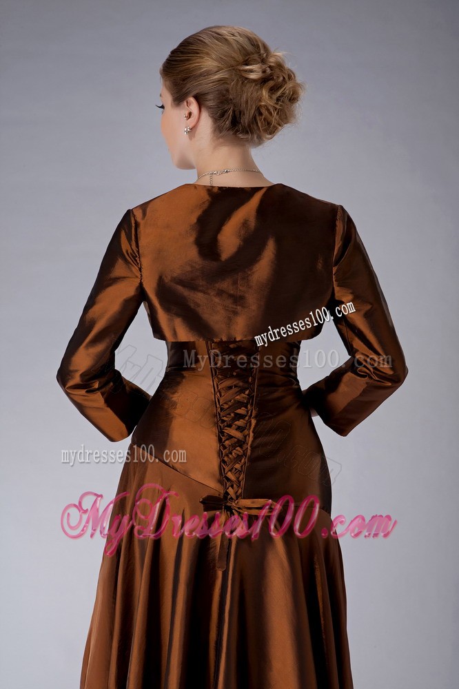 Brown Empire Floor-length and White Appliques Mother of the Bride Dress