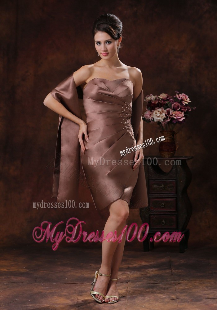 Brown Mother of the Bride Dress with Strapless Beaded and Ruching