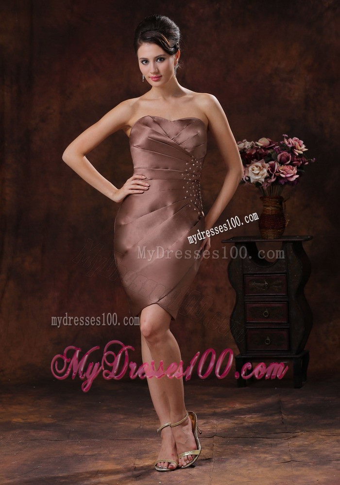 Brown Mother of the Bride Dress with Strapless Beaded and Ruching