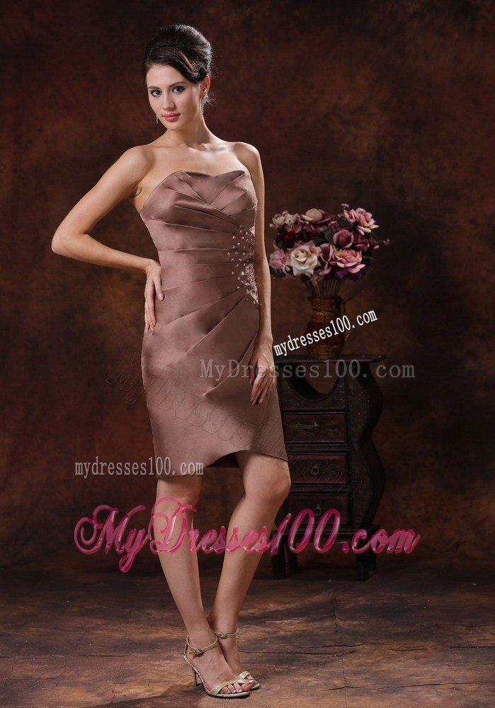 Brown Mother of the Bride Dress with Strapless Beaded and Ruching