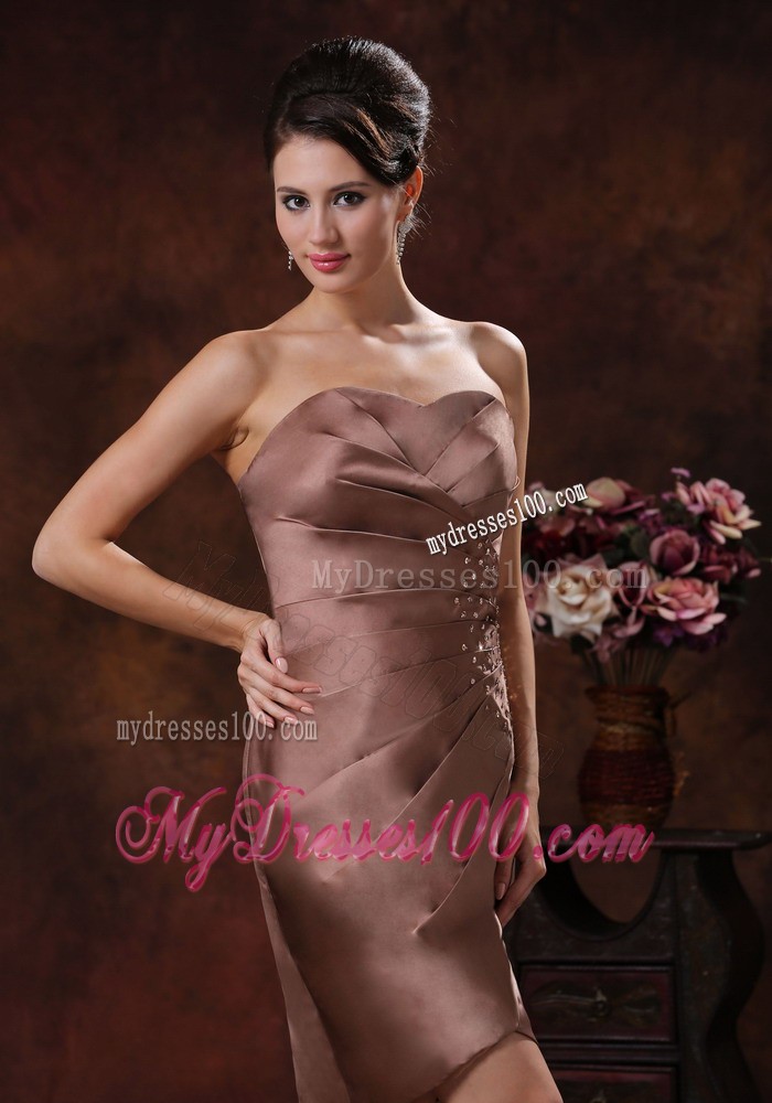 Brown Mother of the Bride Dress with Strapless Beaded and Ruching