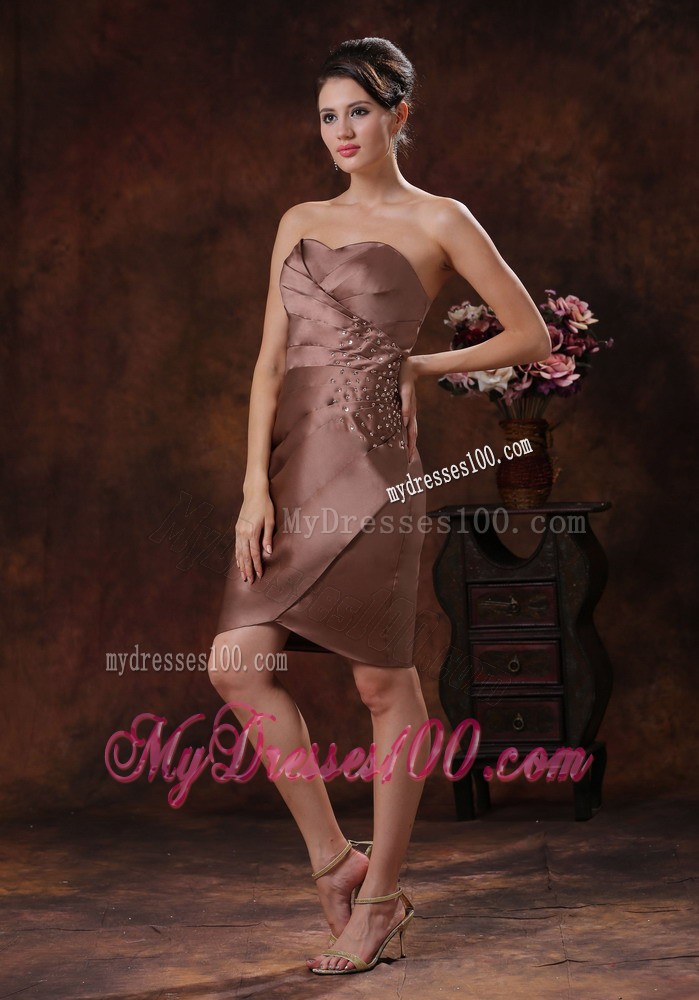 Brown Mother of the Bride Dress with Strapless Beaded and Ruching