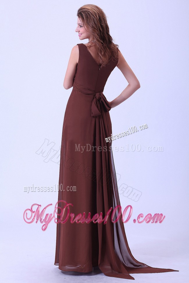Brown Mother of the Bride Dress V-neck Empire Decorated Beading