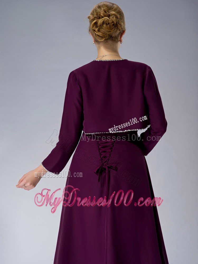 Burgundy Straps Knee-length Beading Mother of the Bride Dress