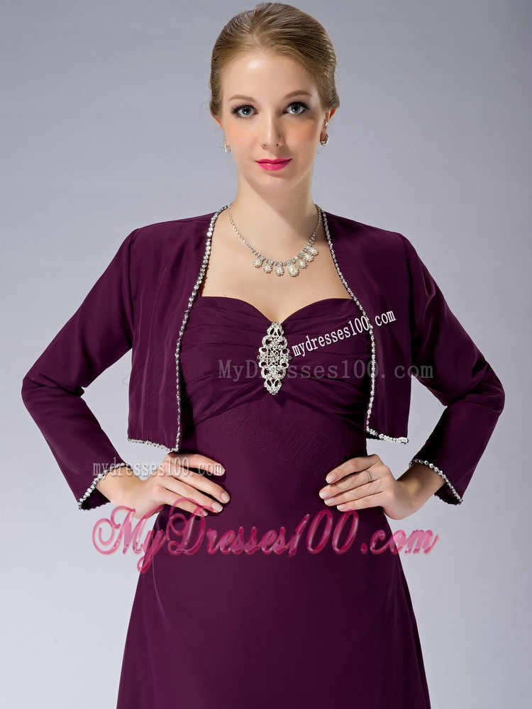 Burgundy Straps Knee-length Beading Mother of the Bride Dress