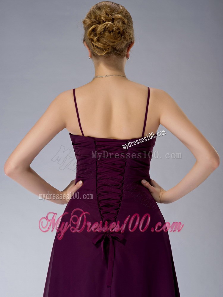 Burgundy Straps Knee-length Beading Mother of the Bride Dress
