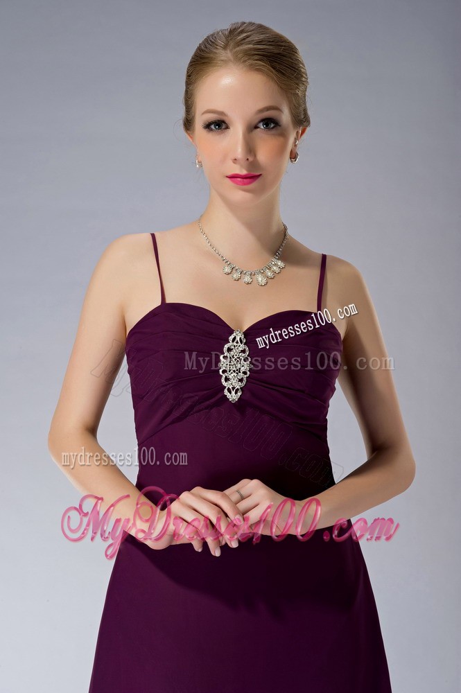 Burgundy Straps Knee-length Beading Mother of the Bride Dress
