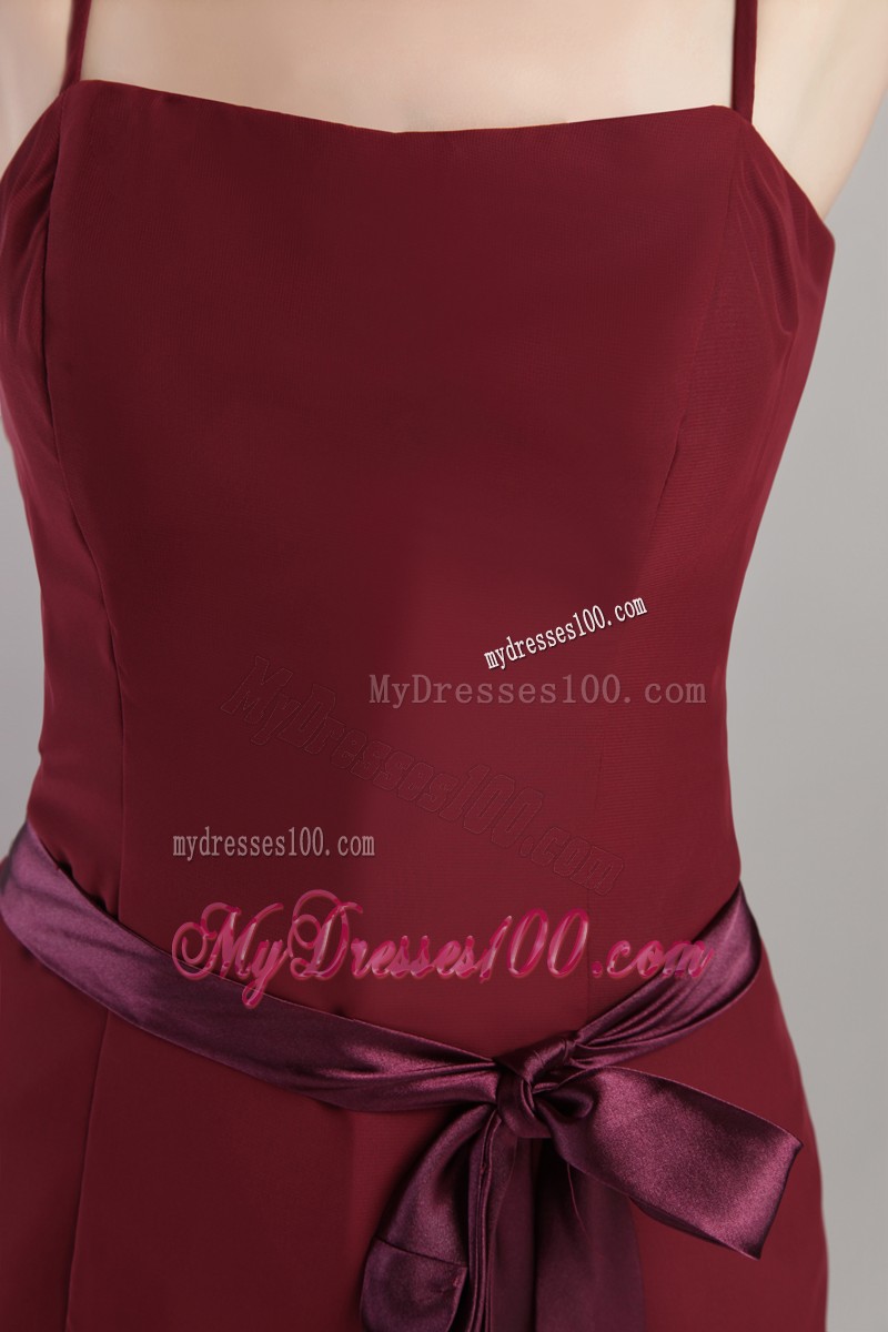 Burgundy Sheath Strapless Knee-length Sash Mother of the Bride Dress