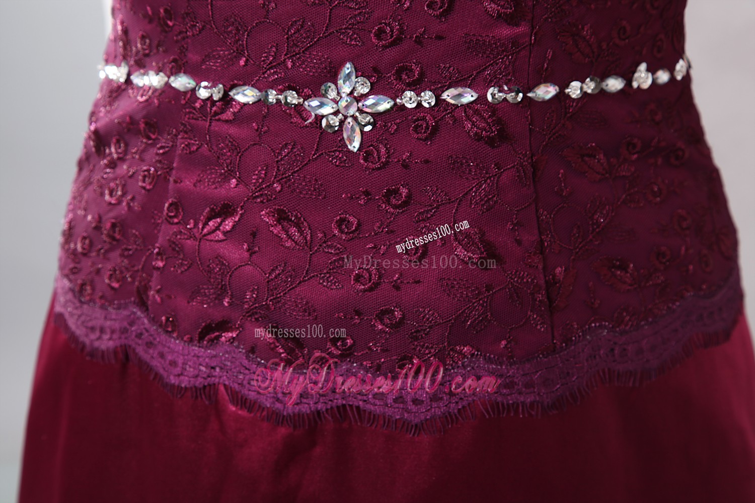 Burgundy Off Shoulder Ankle-length Taffeta and Lace Beaded Mother Dress