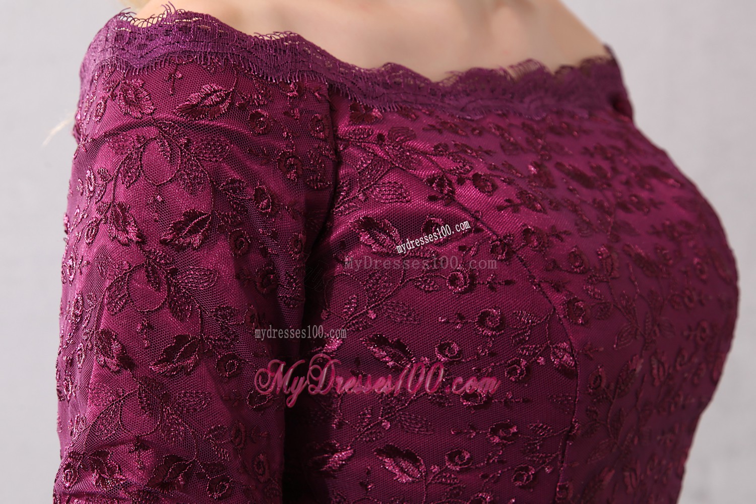 Burgundy Off Shoulder Ankle-length Taffeta and Lace Beaded Mother Dress