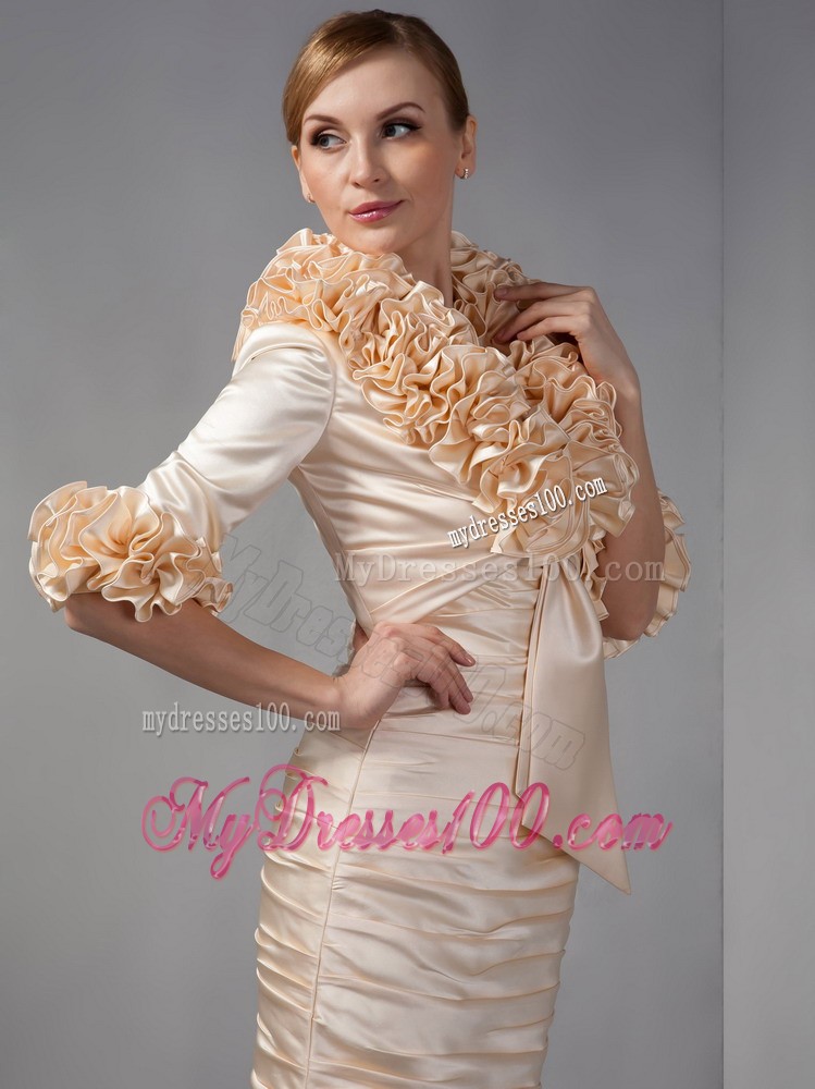 Champagne Column Strapless Mini-length Ruche Mother of Bride Dress