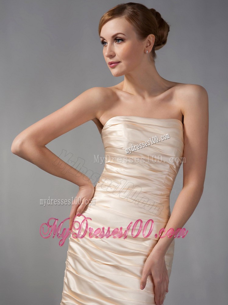 Champagne Column Strapless Mini-length Ruche Mother of Bride Dress