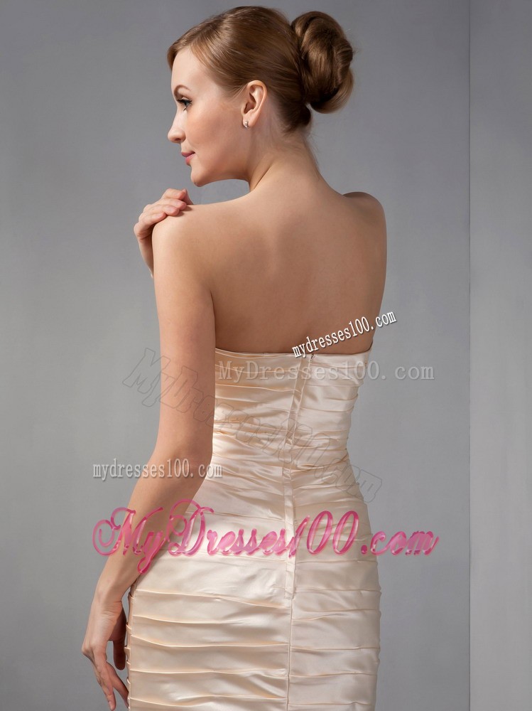 Champagne Column Strapless Mini-length Ruche Mother of Bride Dress