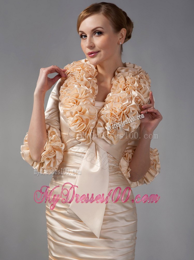 Champagne Column Strapless Mini-length Ruche Mother of Bride Dress