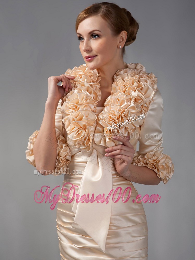 Champagne Column Strapless Mini-length Ruche Mother of Bride Dress