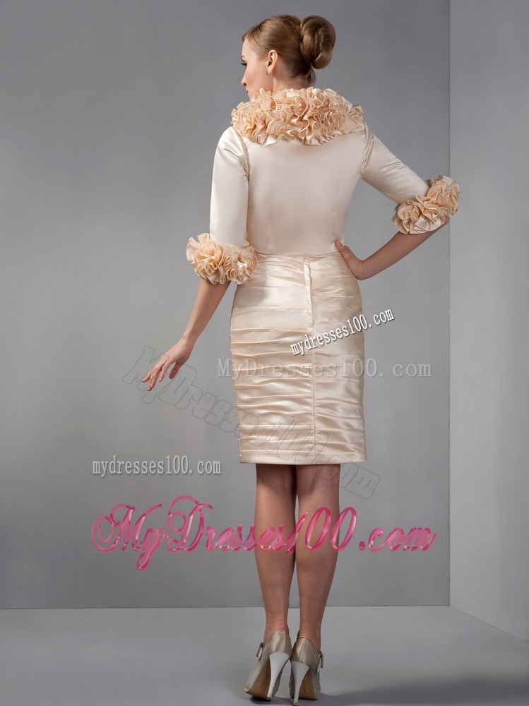 Champagne Column Strapless Mini-length Ruche Mother of Bride Dress
