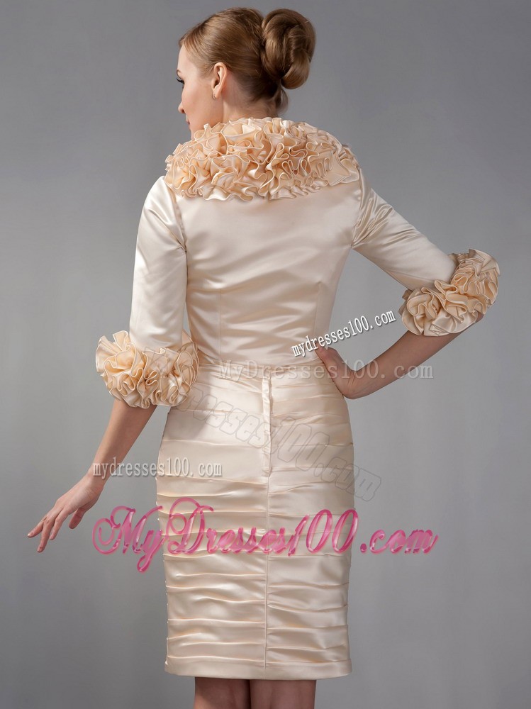 Champagne Column Strapless Mini-length Ruche Mother of Bride Dress
