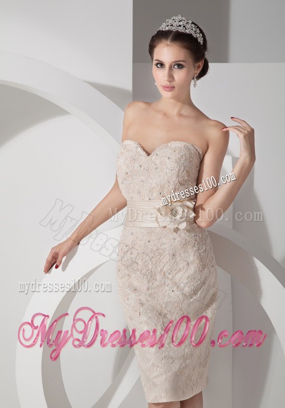 Champagne Column Belt and Appliques Mini Mother Bride Dress