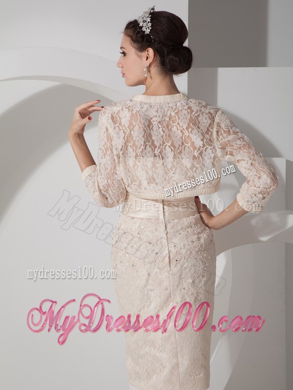 Champagne Column Belt and Appliques Mini Mother Bride Dress