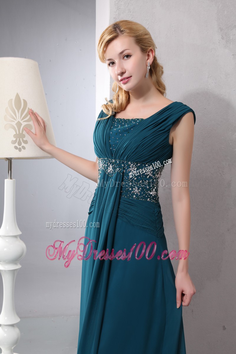 Dark Green Empire Straps Court Train Beading Mother Bride Dress