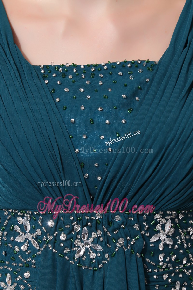 Dark Green Empire Straps Court Train Beading Mother Bride Dress