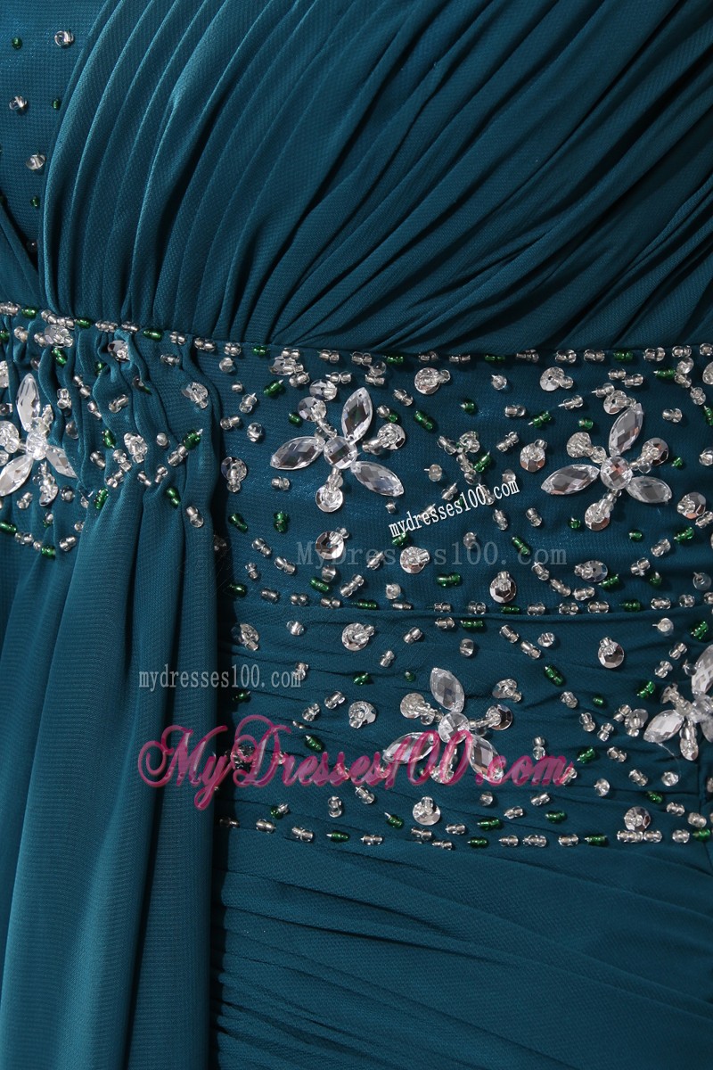 Dark Green Empire Straps Court Train Beading Mother Bride Dress