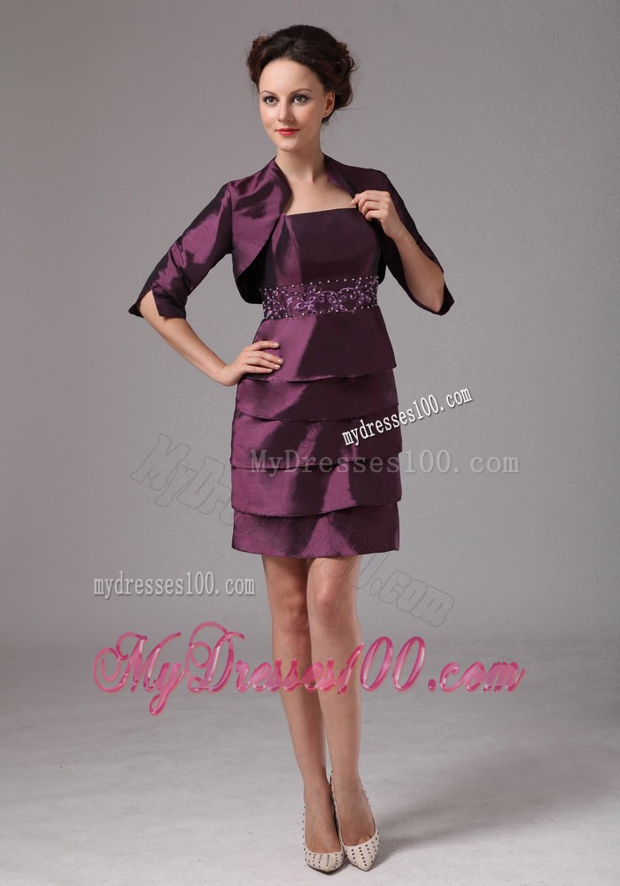 Dark Purple Layers and Embroidery with Beading Mini Mother Bride Dress