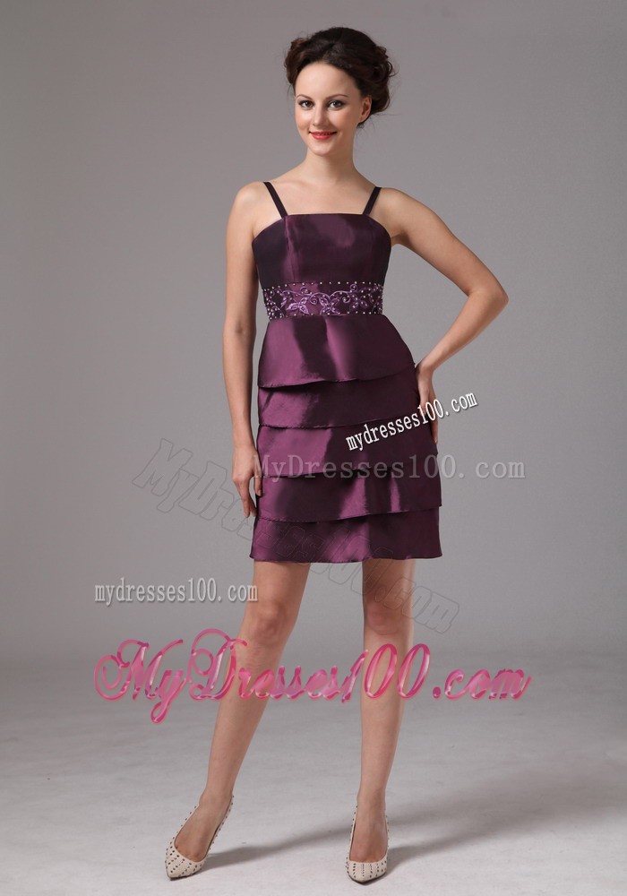 Dark Purple Layers and Embroidery with Beading Mini Mother Bride Dress