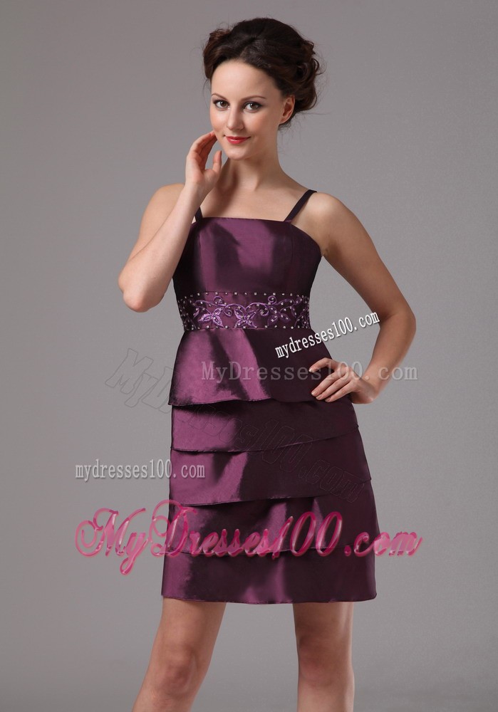 Dark Purple Layers and Embroidery with Beading Mini Mother Bride Dress