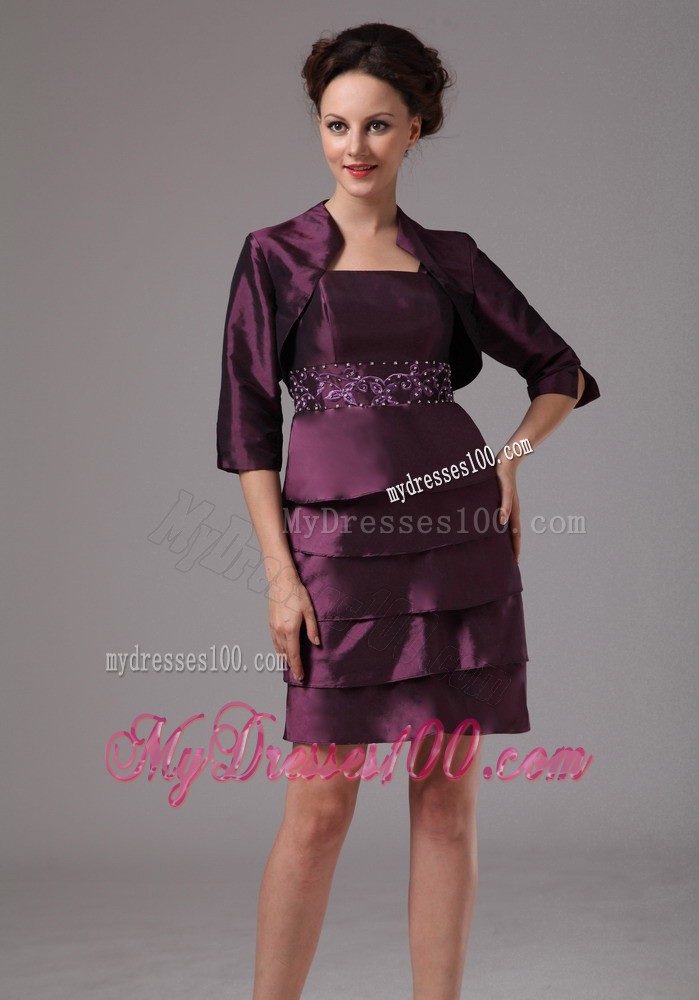 Dark Purple Layers and Embroidery with Beading Mini Mother Bride Dress