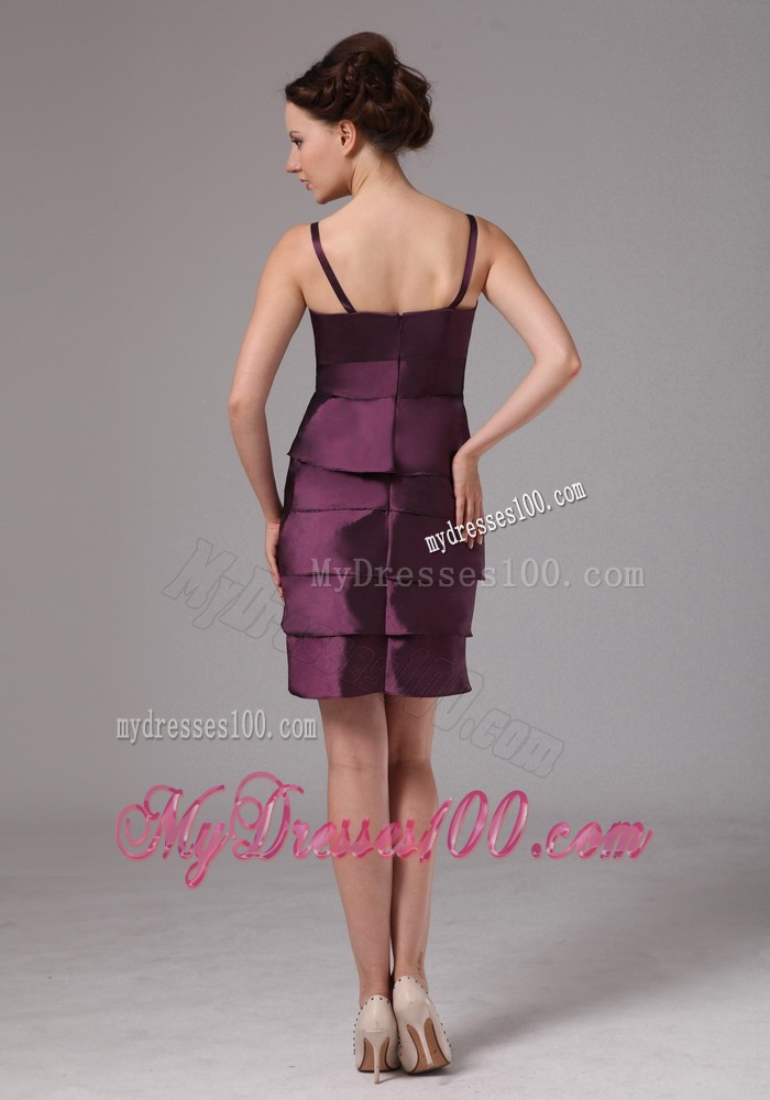 Dark Purple Layers and Embroidery with Beading Mini Mother Bride Dress