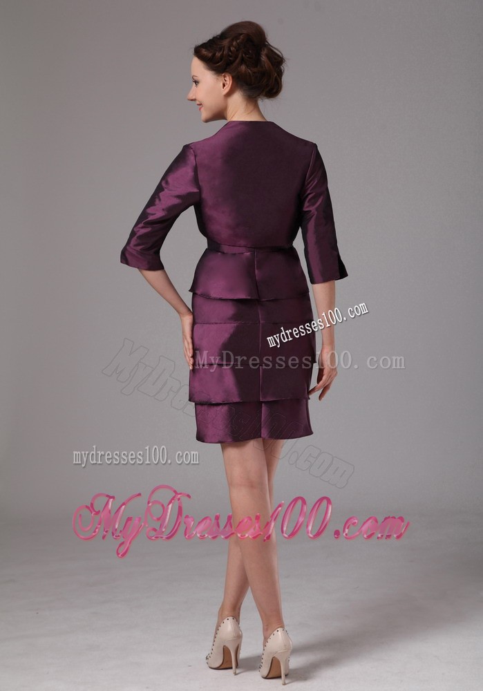 Dark Purple Layers and Embroidery with Beading Mini Mother Bride Dress
