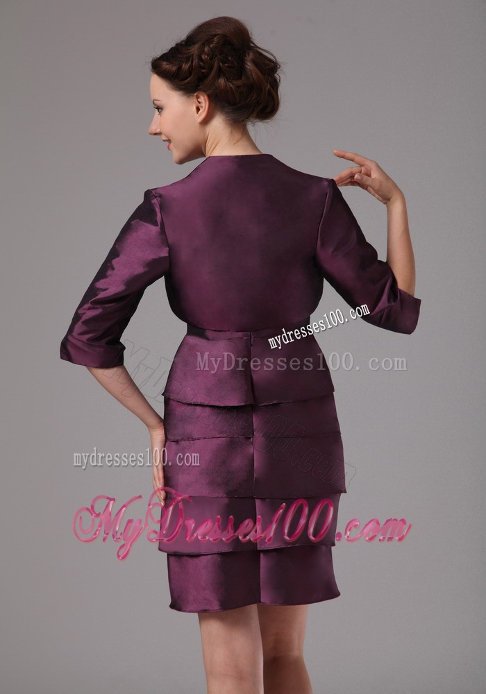 Dark Purple Layers and Embroidery with Beading Mini Mother Bride Dress