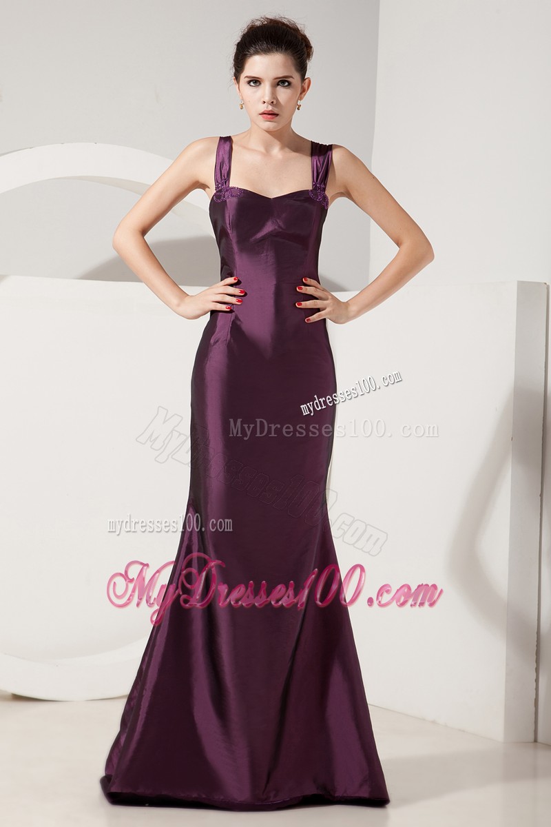 Dark Purple Mermaid Straps Brush Train Satin Mother Of Bride Dress
