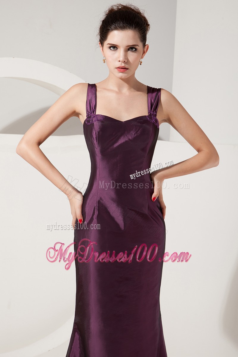 Dark Purple Mermaid Straps Brush Train Satin Mother Of Bride Dress